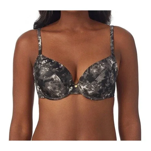 Le Mystere Safari T Shirt Plunge Underwire Bra Womens 36H Black Gray Marbled - Picture 2 of 10